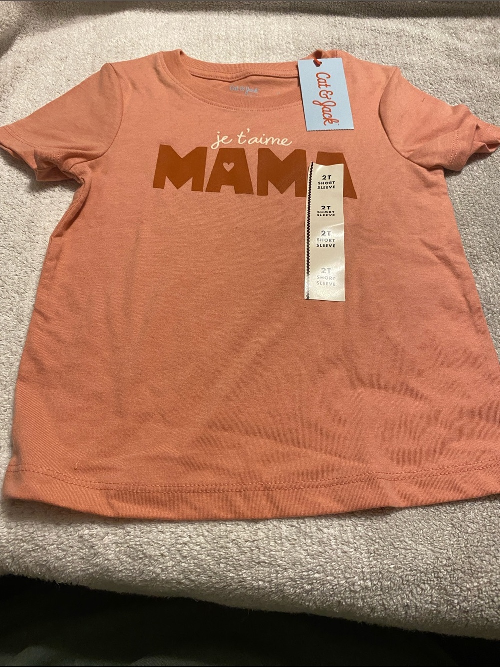 Cat & Jack Peach Je t'aime MAMA and green mom Short Sleeve Tee pair